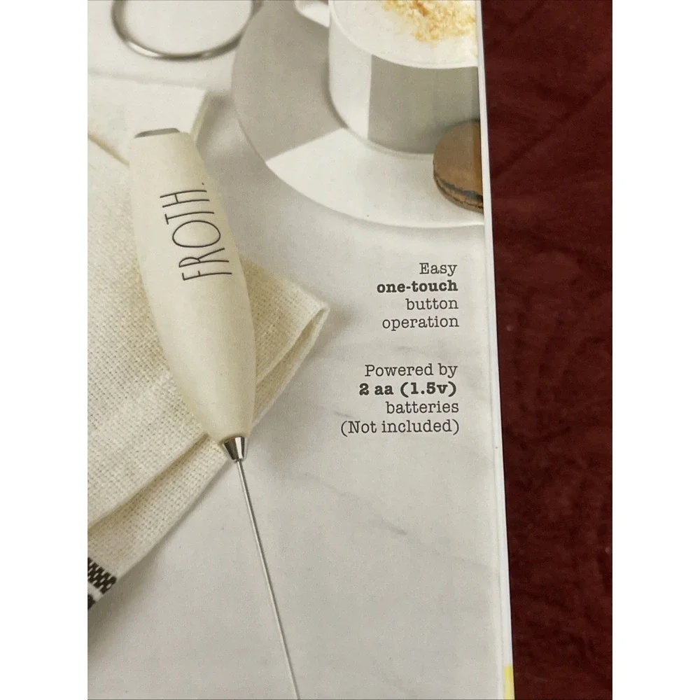 Rae Dunn Milk Frother & Stand Handheld Portable Electric Drink Mixer Cream Color